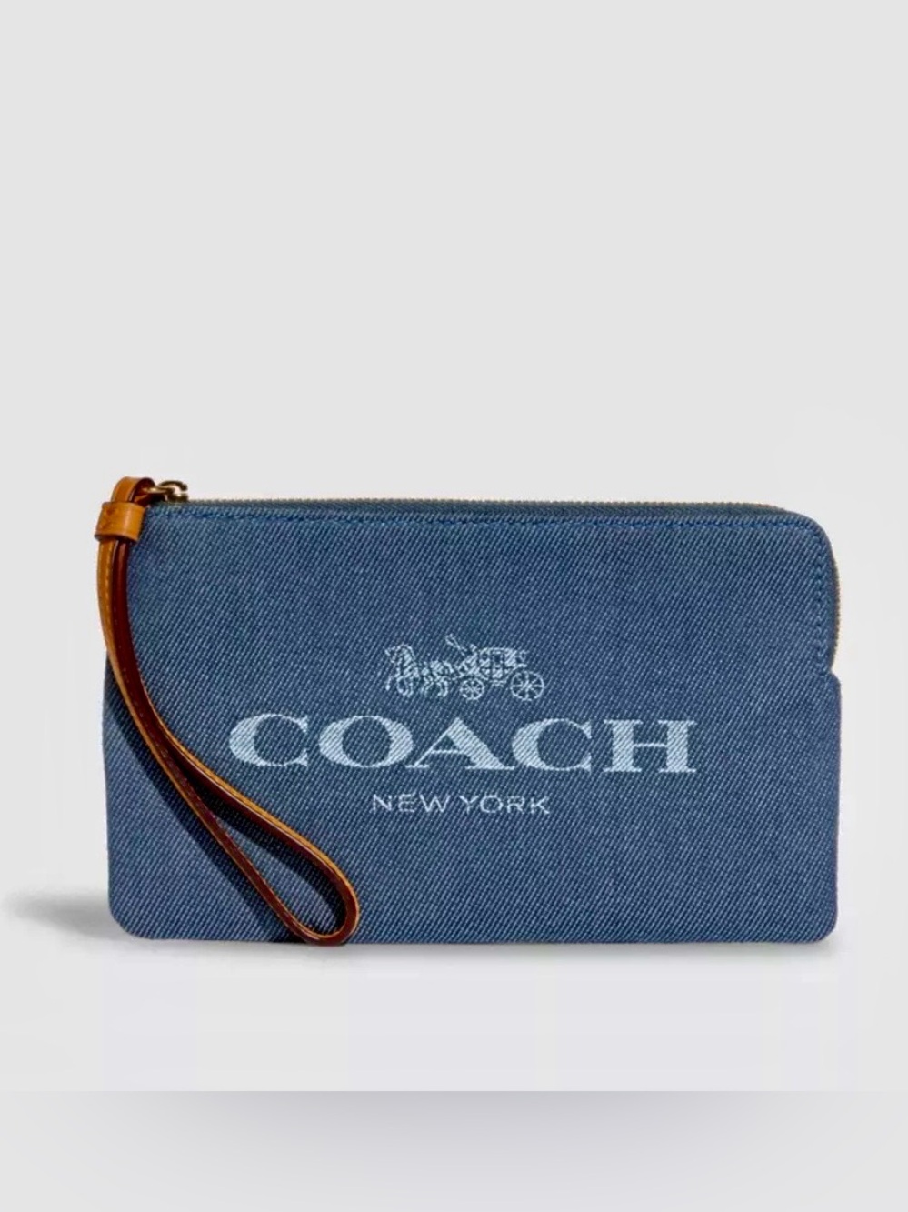 Coach Denim and Leather Large Signature Corner Zip Wristlet. - Picture 14 of 14